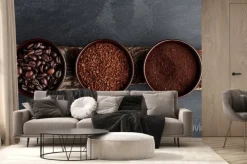 Fototapeta: Trzy rodzaje kawy: fasola, mielona, instant w filiżankach na