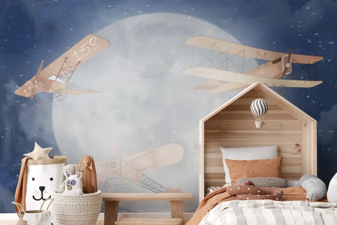 Fototapeta: Trzy samoloty na tle księżyca