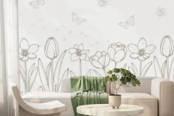 Fototapeta: Tulipany motyle i owady w minimalistycznym stylu beżowy botaniczny