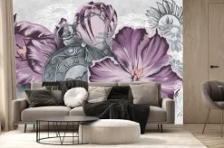 Fototapeta: Tulips, macro flowers illustration with old clock. a beautiful