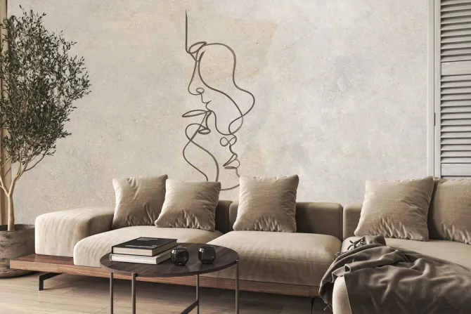 Fototapeta: Twarz kobiety i mężczyzny na beżowym tle