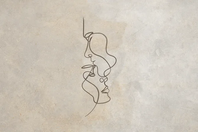 Fototapeta: Twarz kobiety i mężczyzny na beżowym tle