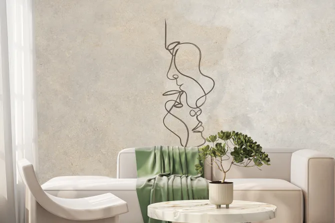 Fototapeta: Twarz kobiety i mężczyzny na beżowym tle