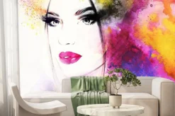 Fototapeta: Twarz kobiety na kolorowym malarskim tle