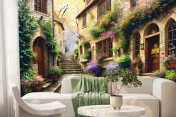 Fototapeta: Uliczka z kamienicami wśród kwiatów