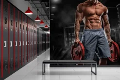 Fototapeta: Umięśniony mężczyzna z ciężarami
