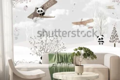 Fototapeta: Urocze pandy latające samolotami w zimowym lesie