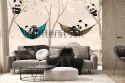 Fototapeta: Urocze pandy odpoczywające w hamakach