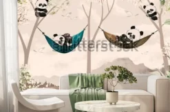 Fototapeta: Urocze pandy odpoczywające w hamakach