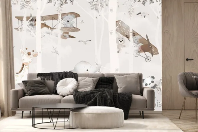 Fototapeta: Urocze samoloty i zwierzęta