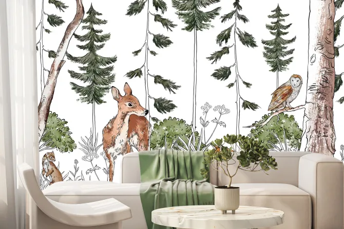 Fototapeta: Urocze zwierzątka w akwarelowym lesie