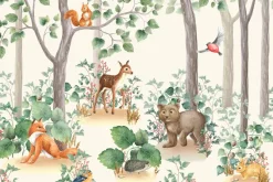 Fototapeta: Urocze zwierzątka leśne i ptaki wśród drzew