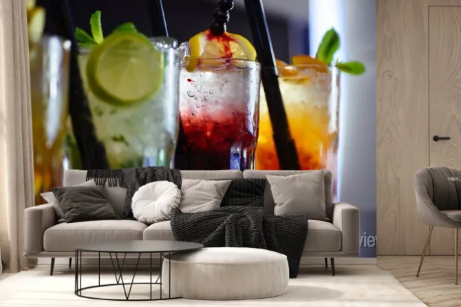 Fototapeta: Uzależnienie od alkoholu. napoje koktajlowe podawane w szklankach