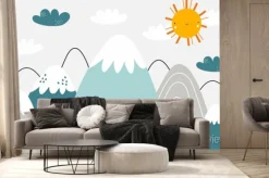 Fototapeta: Vector children hand drawn color mountain illustration in scandinavian