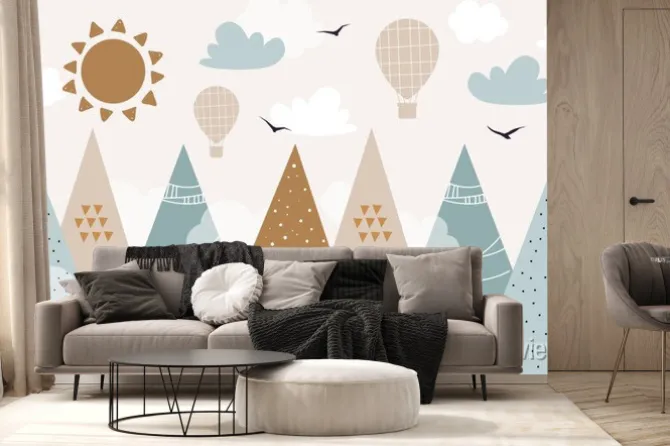 Fototapeta: Vector hand drawn modern design of kids mountains. mountains