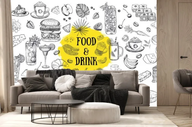 Fototapeta: Vector set with food and drink hand drawn