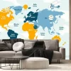 Fototapeta: Vector world map for kids with cute cartoon planes and air balloons.