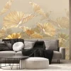 Fototapeta: Vintage golden leaves painted in pastel style on the texture,