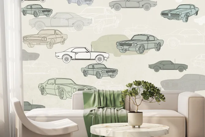 Fototapeta: Vintage samochody w odcieniach zieleni