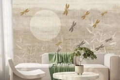 Fototapeta: Ważki nad trzcinami o wschodzie słońca