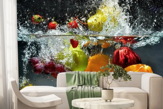 Fototapeta: Warzywa i owoce wpadające do wody