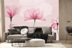 Fototapeta: Watercolor art background with hand drawn pink transparent flowers.