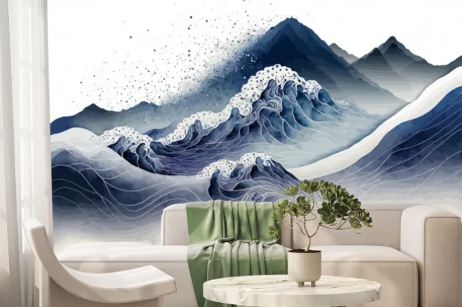 Fototapeta: Watercolor mountain background. luxurious mountainous terrain
