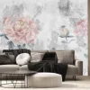 Fototapeta: Watercolor peonies flowers painted on a concrete grunge wall.