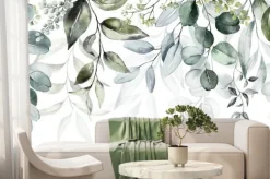 Fototapeta: Watercolor seamless border - illustration with green leaves and