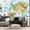 Fototapeta: Watercolor world map illustration. world animals poster nursery