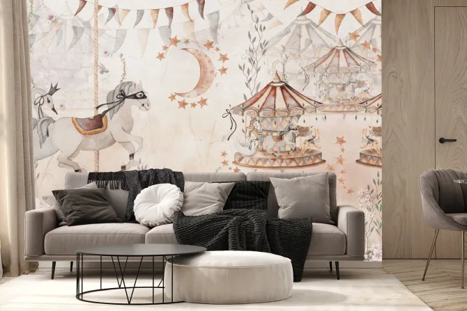 Fototapeta: Wesołe miasteczko bajkowy wzór akwarela ilustracja