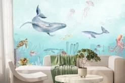 Fototapeta: Whale underwater blue ilustration wallpaper beautifull