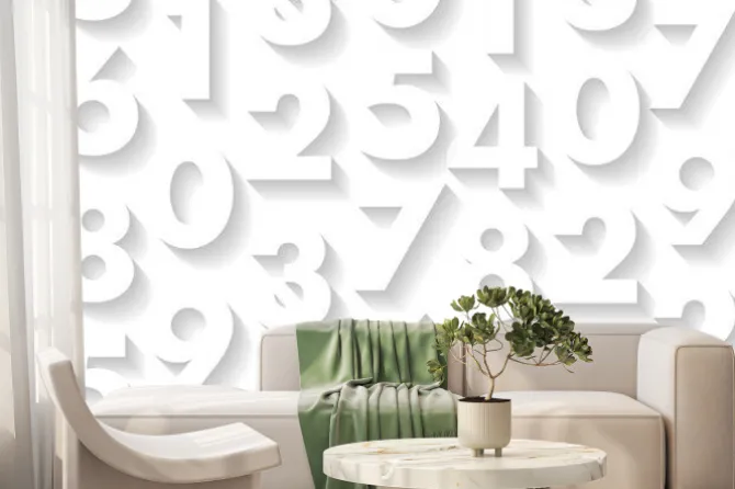 Fototapeta: White pattern with white 3d numbers on it, play of light and