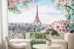 Fototapeta: Widok na krajobraz paryżu z kwiecistego balkonu