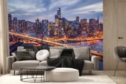 Fototapeta: Widok na oświetlony most w nocy