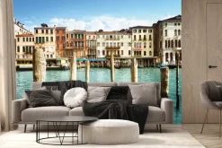 Fototapeta: Widok z mostu na wodę i kamienice