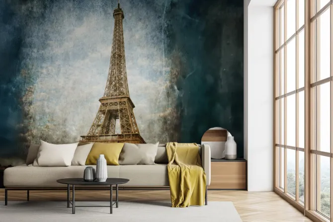 Fototapeta: Wieża eiffla w ciemnej scenerii paryża