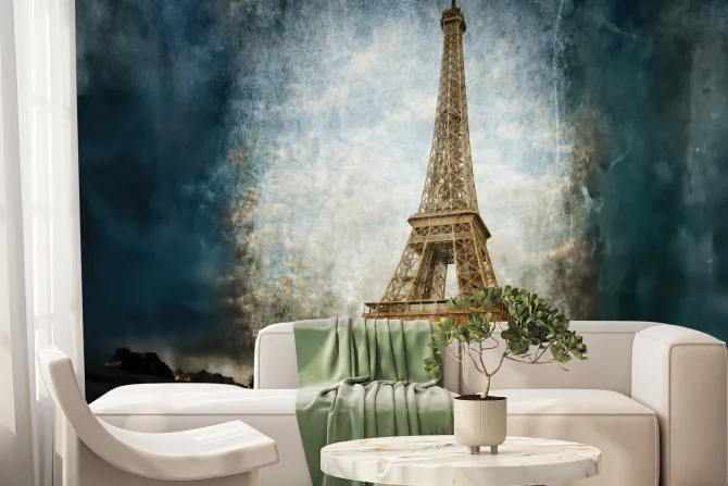 Fototapeta: Wieża eiffla w ciemnej scenerii paryża