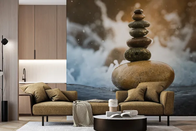 Fototapeta: Wieża z kamieni na tle wody