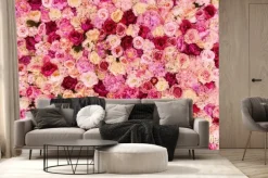 Fototapeta: Wiele różnych różowe, czerwone i białe kwiaty abstrakcyjny wzór