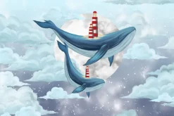 Fototapeta: Wieloryby pływające po niebie wśród chmur