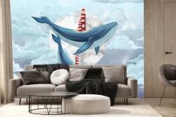 Fototapeta: Wieloryby pływające po niebie wśród chmur