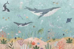 Fototapeta: Wieloryby rybki i rośliny w barwnym podwodnym świecie ilustracja