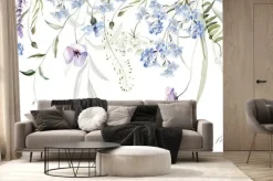 Fototapeta: Wild field herbs flowers. watercolor seamless border - illustration