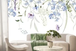 Fototapeta: Wild field herbs flowers. watercolor seamless border - illustration