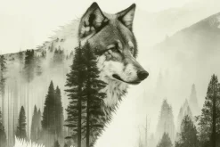 Fototapeta: Wilk wśród lasu iglastego