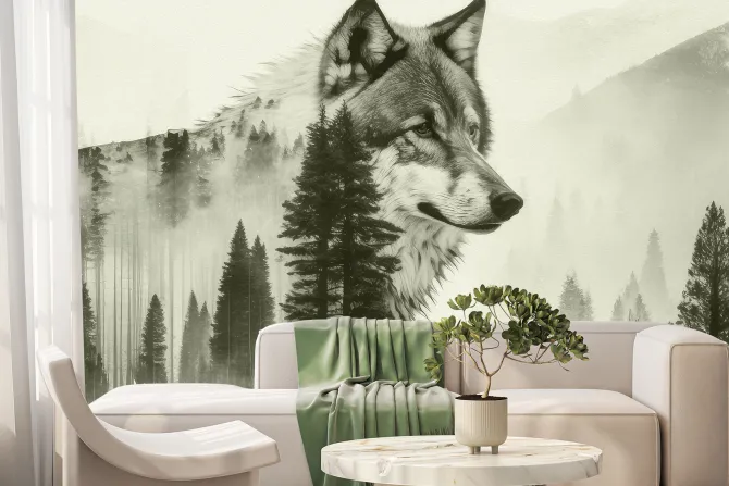 Fototapeta: Wilk wśród lasu iglastego