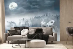 Fototapeta: Wilki na tle lasu przy pełni księżyca