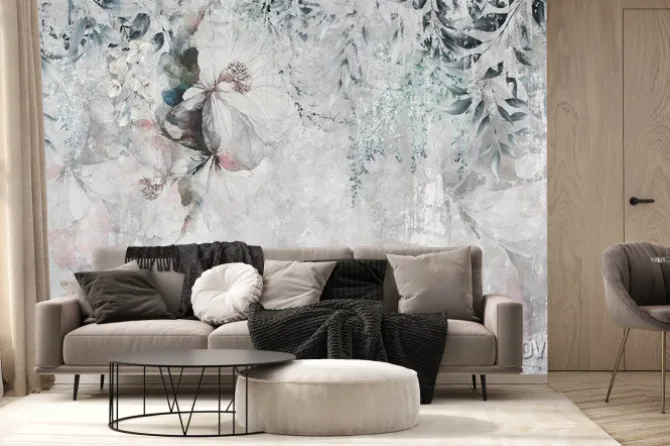 Fototapeta: Wiszące gałęzie i liście na starej ścianie