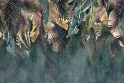 Fototapeta: Wiszące kolorowe liście z ptakami